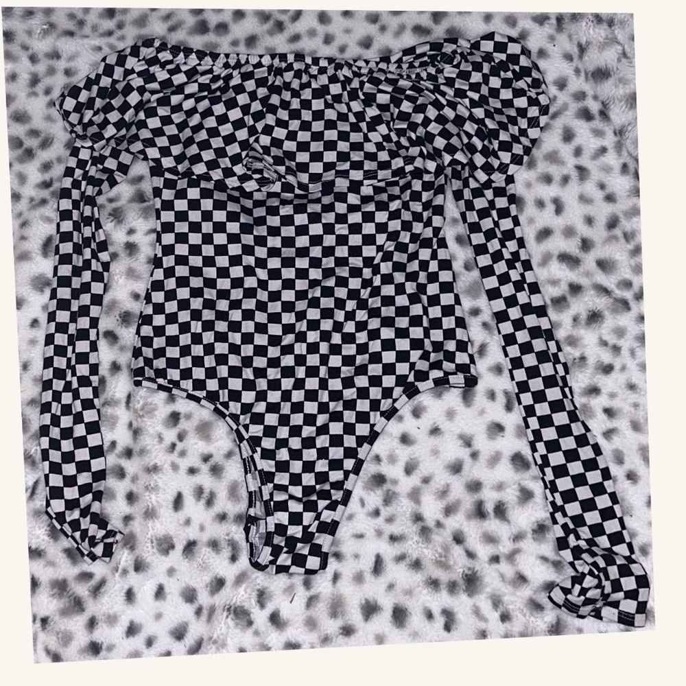 Marci Checkered Off the Shoulder Bodysuit